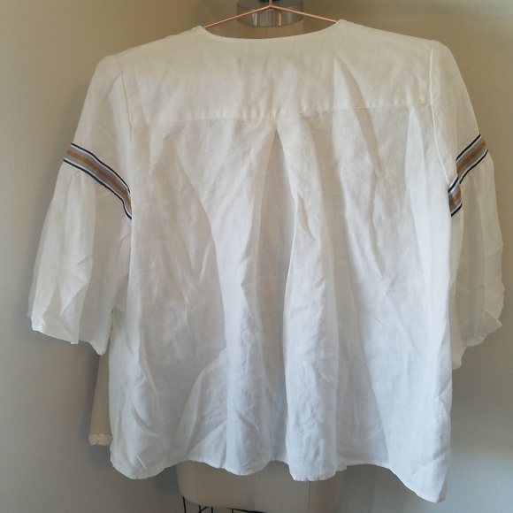 ZARA BASICS boho white flowy linen top blouse - Picture 5 of 6